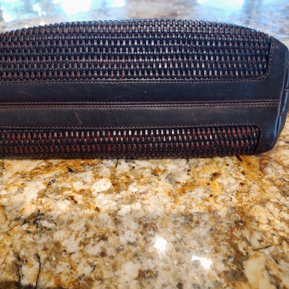 Brighton shoulder bag, brown weave with embossed panel, silver accents13X8" - Picture 8 of 15